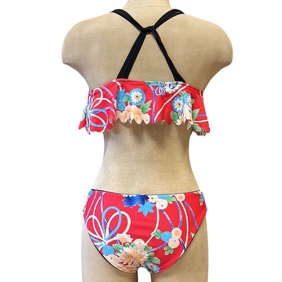 Cupshe Bikini Swimsuit Tankini Red Floral Reversible S Small New - Picture 2 of 5